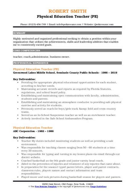 pe teacher resume|PE Teacher Resume Samples .